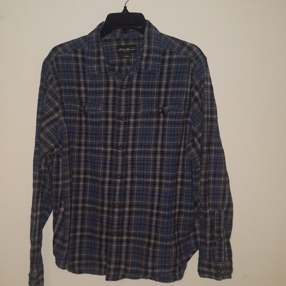 Men's Eddie Bauer Plaid Blue Long Sleeved Shirt - Picture 1 of 5